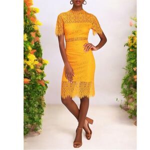 Lulus Remarkable Bright Orange Lace Short Sleeve Mini Dress XL